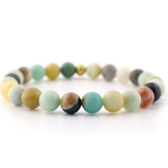 10mm Amazonite Frosted Matte Jasper Stretch Bracelet - Picture 2 of 9